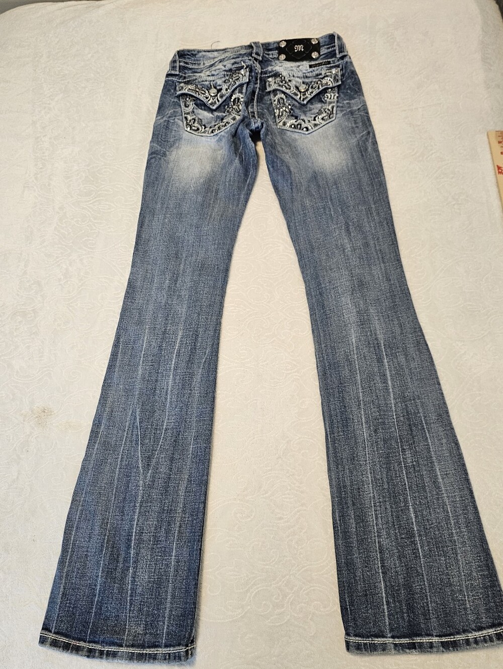 Miss Me Women's Bootcut Jeans Size 25 Embellished Bling Lace Flap Pockets Y2K - Picture 8 of 9